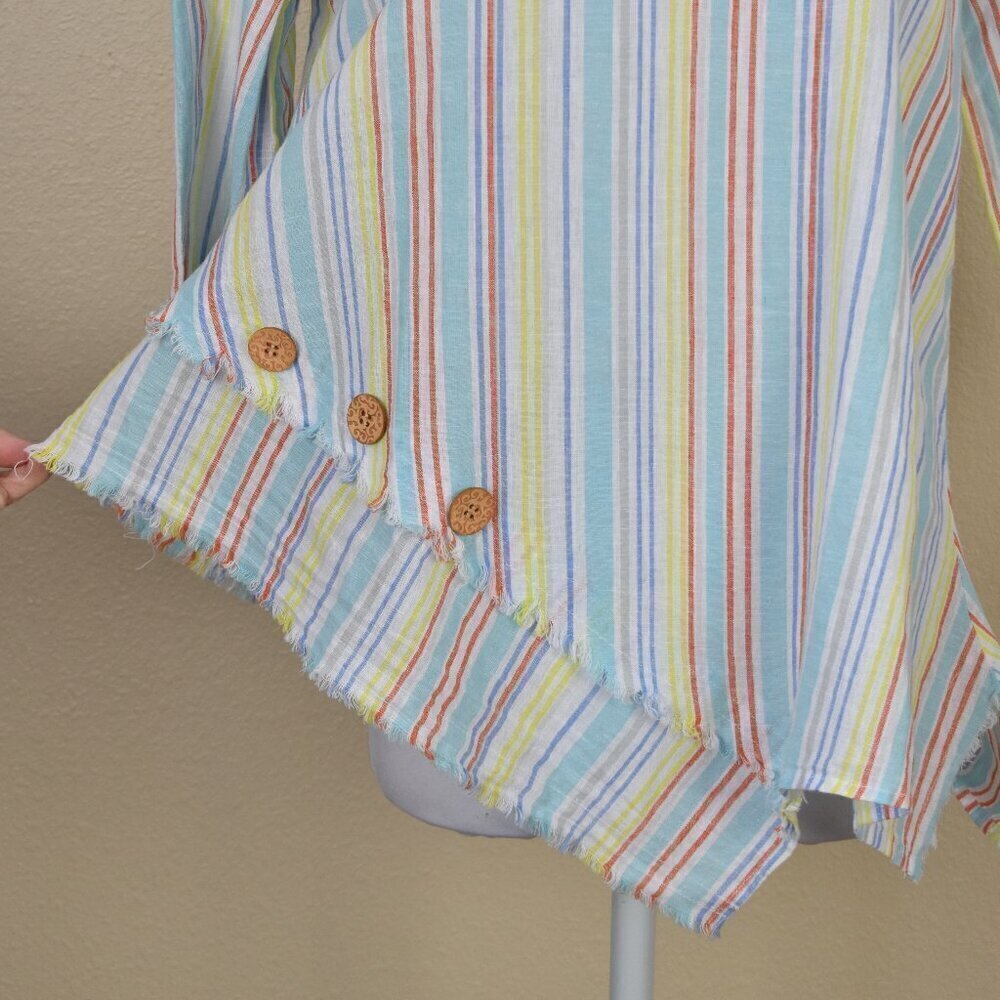 Ali Miles Linen Stripe Top NEW - Petite S - Picture 3 of 9
